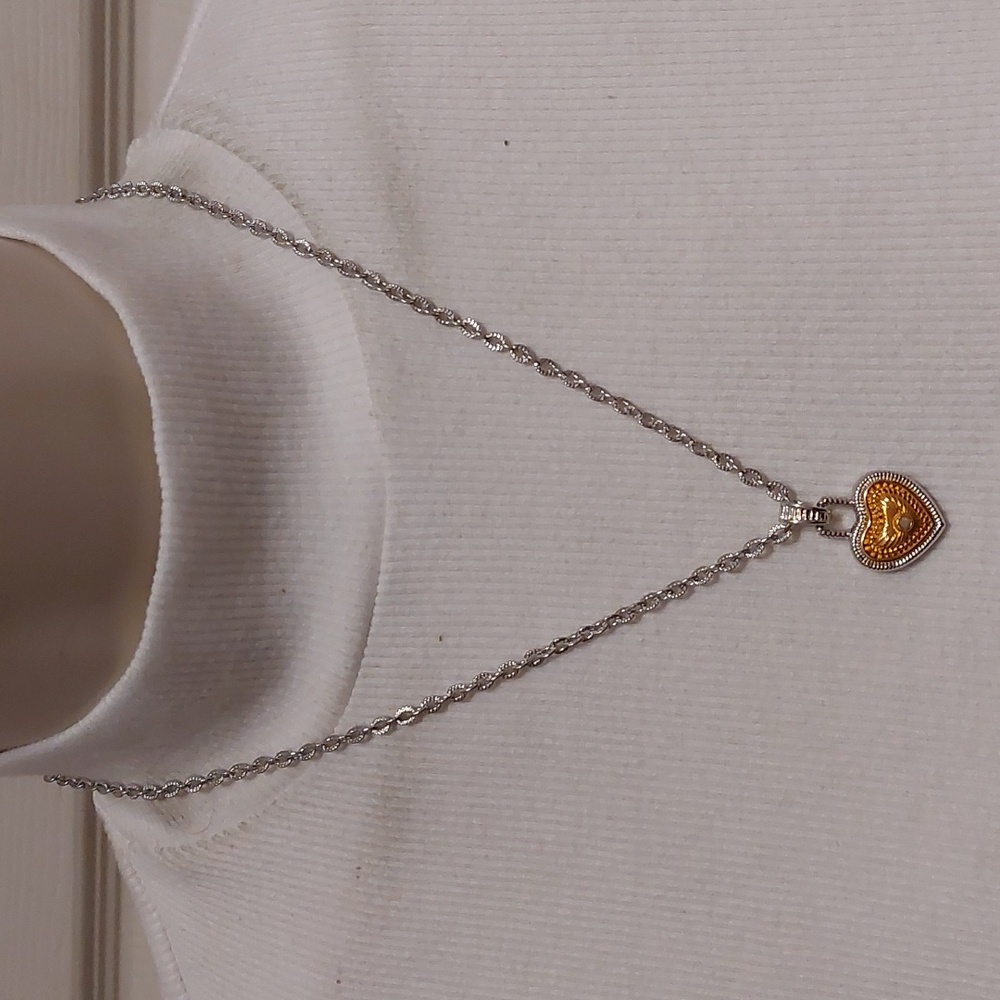 Diamonds International Heart Pendant Necklace .02 Ctw Diamond Silver Gold Tone - Picture 2 of 6